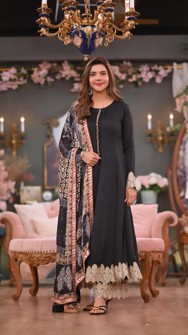 Stunning Black Anarkali Ajrak Outfit