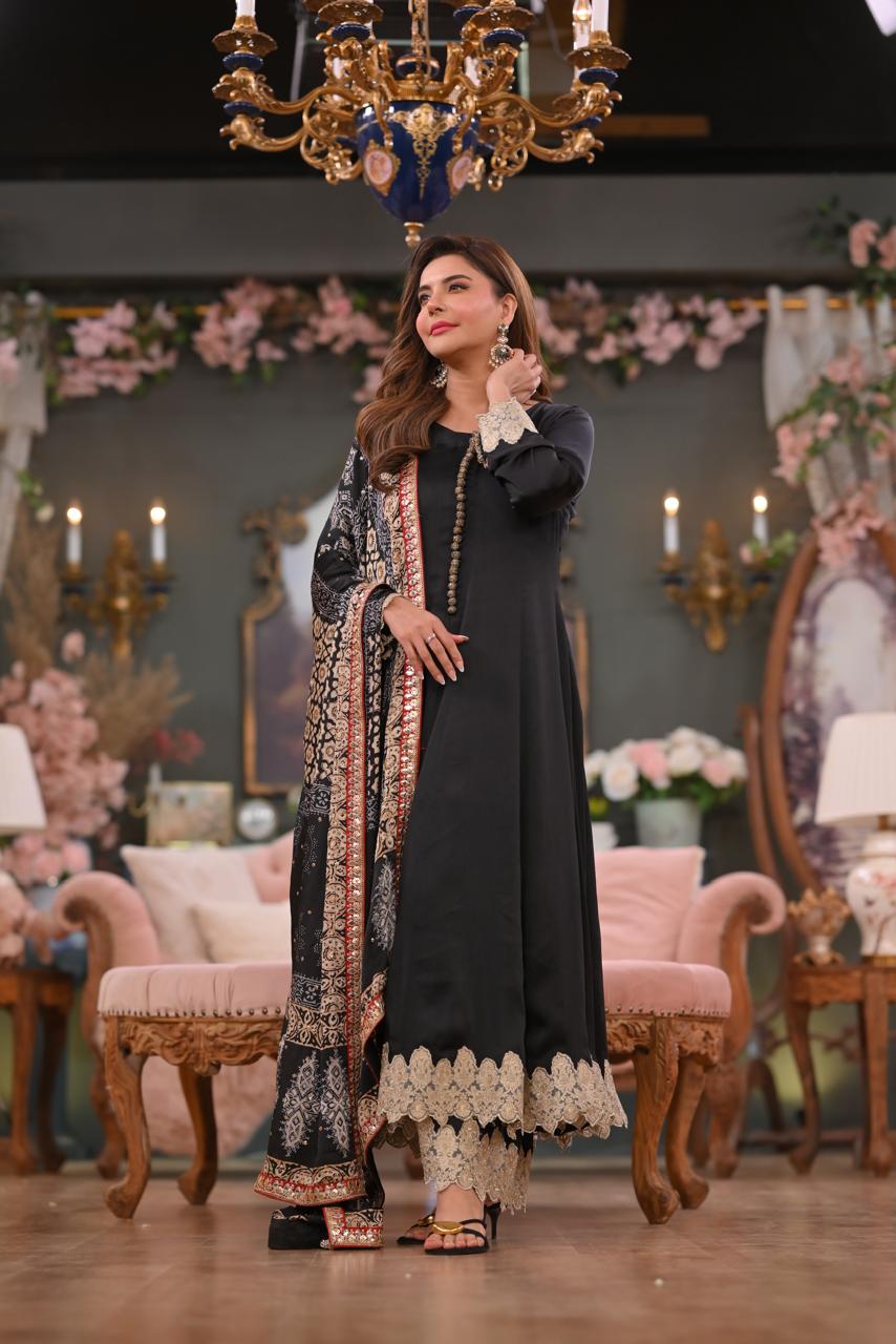 Stunning Black Anarkali Ajrak Outfit