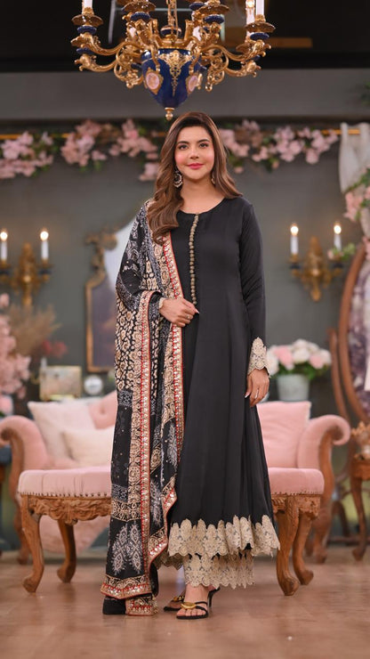 Stunning Black Anarkali Ajrak Outfit