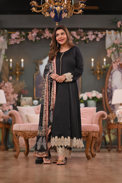 Stunning Black Anarkali Ajrak Outfit