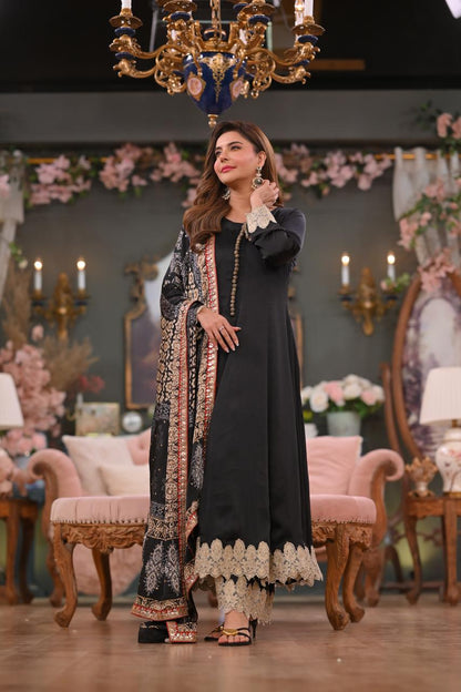 Stunning Black Anarkali Ajrak Outfit