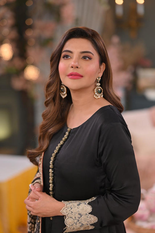 Stunning Black Anarkali Ajrak Outfit